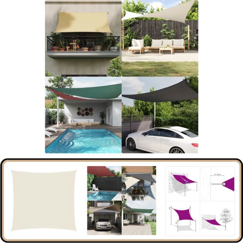 Voile de parasol tissu oxford carré 2x2 m crème - Parapluie - Voile Solaire - Ombrage - Parasol Extérieur - Parasol Jardin