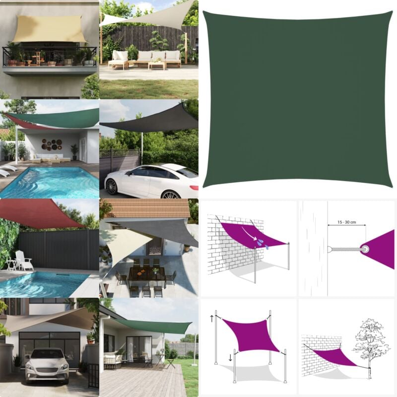 Voile de parasol tissu oxford carré 5x5 m vert foncé - Parapluie - Voile Solaire - Parasol Rectangulaire - Parasol Carré - Protection Solaire - Home