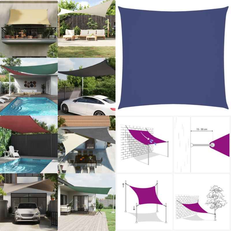 Vidaxl - Voile de parasol tissu oxford carré 6x6 m bleu - Parapluie - Voile Solaire - Parasol Rectangulaire - Parasol Carré - Protection Solaire