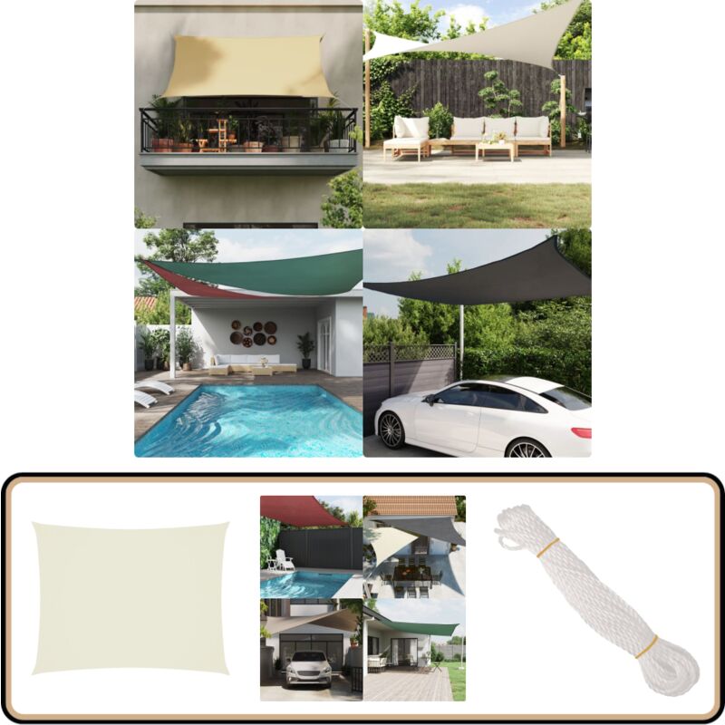 Voile de parasol tissu oxford rectangulaire 3,5x5 m crème - Parapluie - Voile Solaire - Parasol Rectangle - Parasol Extérieur - Protection Solaire