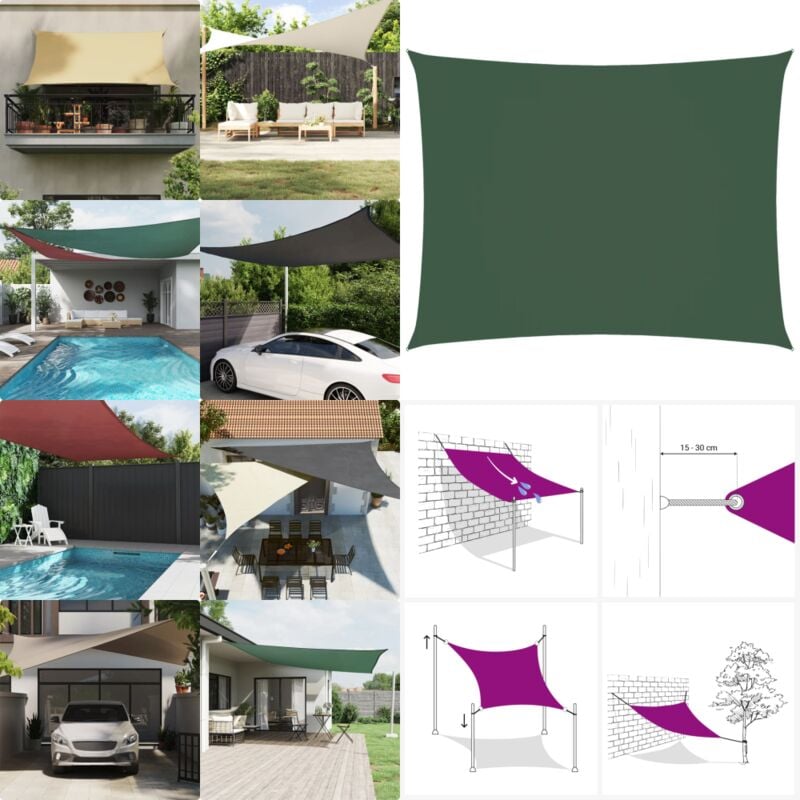 Voile de parasol tissu oxford rectangulaire 3,5x5 m vert foncé - Parapluie - Voile Solaire - Parasol Rectangle - Parasol Extérieur - Protection