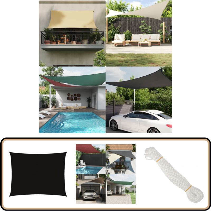 Voile de parasol tissu oxford rectangulaire 3x4,5 m noir - Parapluie - Voile Solaire - Parasol Rectangle - Parasol Extérieur - Protection uv