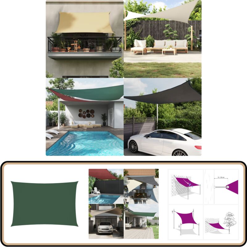 Voile de parasol tissu oxford rectangulaire 3x5 m vert foncé - Parapluie - Voile Solaire - Parasol Rectangulaire - Parasol Extérieur - Protection