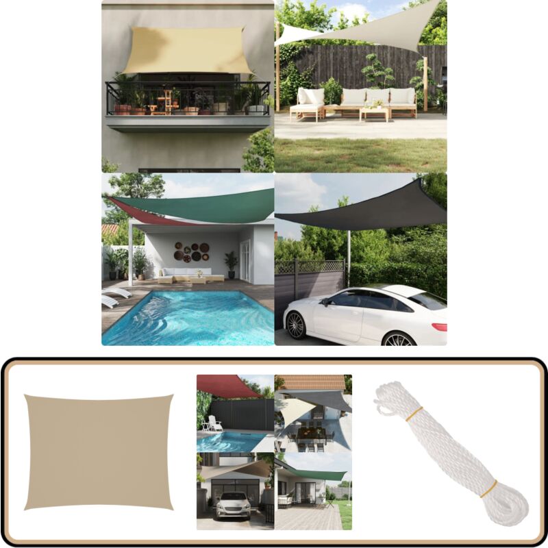 Voile de parasol tissu oxford rectangulaire 4x5 m beige - Parapluie - Voile Solaire - Parasol Rectangle - Parasol Extérieur - Protection uv