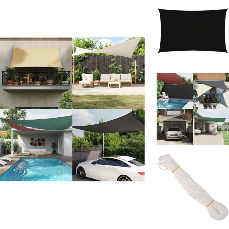 Voile de parasol tissu oxford rectangulaire 4x7 m noir - Parapluie - Voile Solaire - Parasol Rectangle - Parasol Extérieur - Protection uv