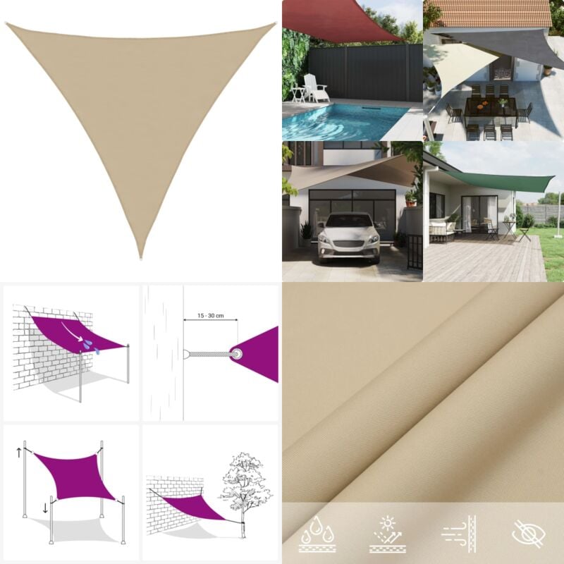 Voile de parasol tissu oxford triangulaire 6x6x6 m beige - Parapluie - Voile Solaire - Parasol Extérieur - Protection Solaire - Parasol Triangle