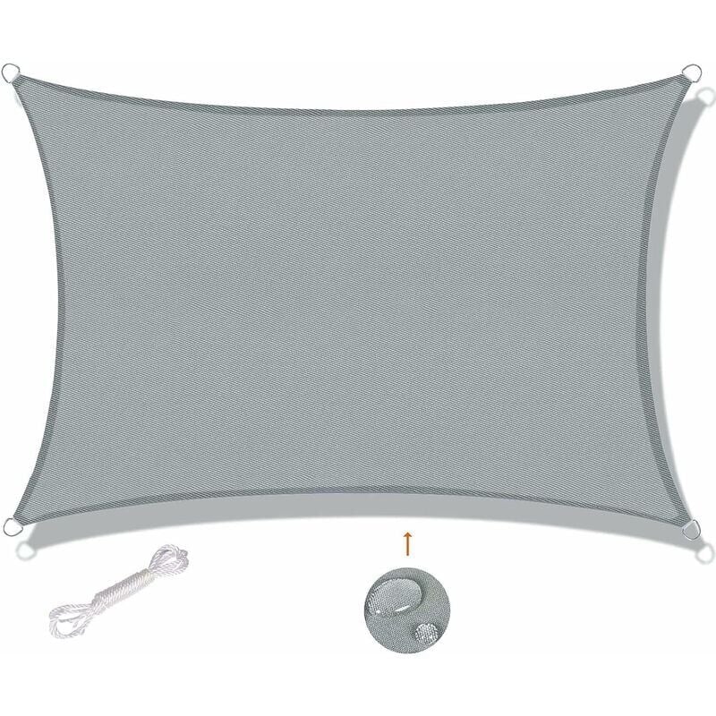 Voile d'ombrage Rectangulaire 3x4m Imperméable Anti UV pour Jardin Terrasse Balcon, Gris