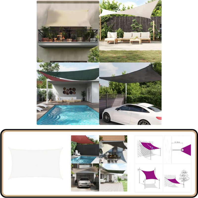 Voile d'ombrage 160 g/m² Blanc 5x8 m pehd - Parasol - Voile D'ombrage - Parasol Rectangulaire - Parasol Blanc - Parasol Jardin