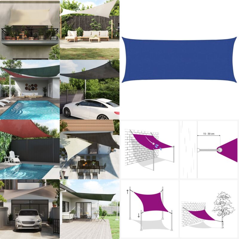 Vidaxl - Voile d'ombrage 160 g/m² Bleu 2x5 m pehd - Parasol - Voile D'ombrage - Parasol Rectangulaire - Parasol Bleu - Parasol Extérieur - Home &