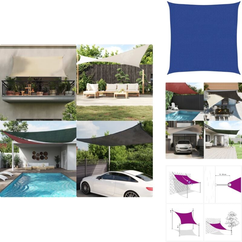 Voile d'ombrage 160 g/m² carré bleu 3x3 m pehd - Voile D'ombrage - Parasol - Ombre - Jardin - Terrasse