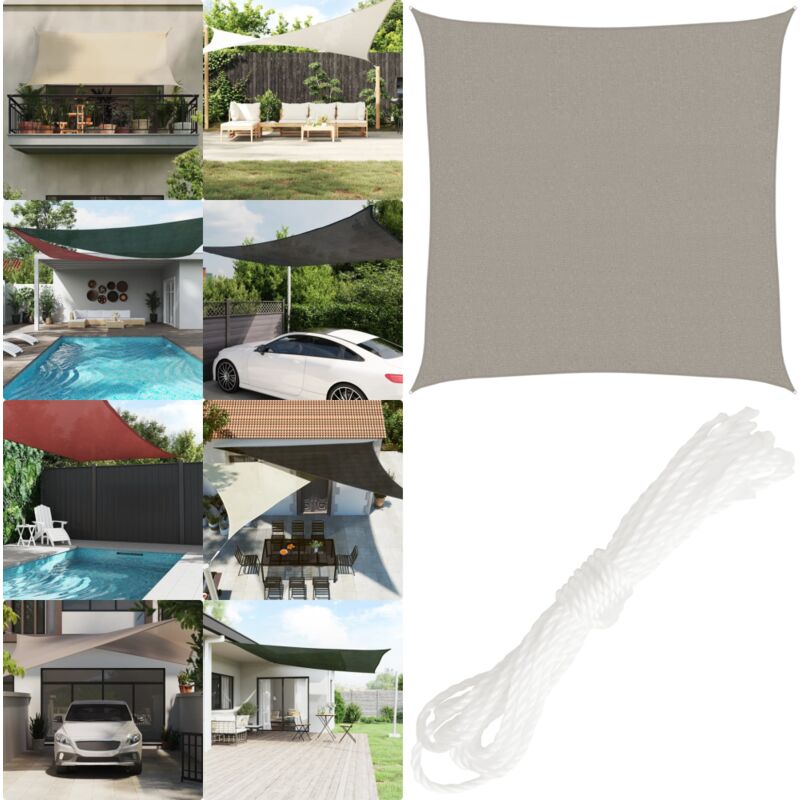 Voile d'ombrage 160 g/m² carré gris clair 2x2 m pehd - Voile D'ombrage - Parasol - Abri Solaire - Toile Ombrage - Protection Solaire - Home & Living