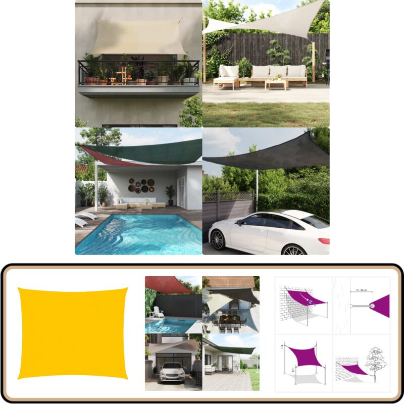 Voile d'ombrage 160 g/m² carré jaune 4x4 m pehd - Voile D'ombrage - Parasol - Ombre - Abri Solaire - Jardin