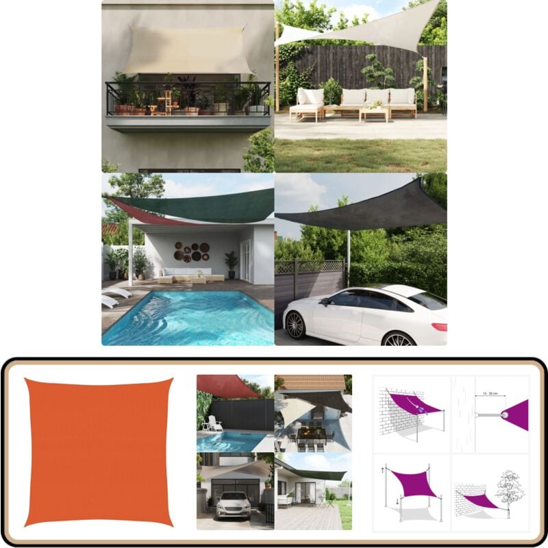 Voile d'ombrage 160 g/m² carré orange 4x4 m pehd - Voile D'ombrage - Parasol - Ombre - Abri Solaire - Jardin