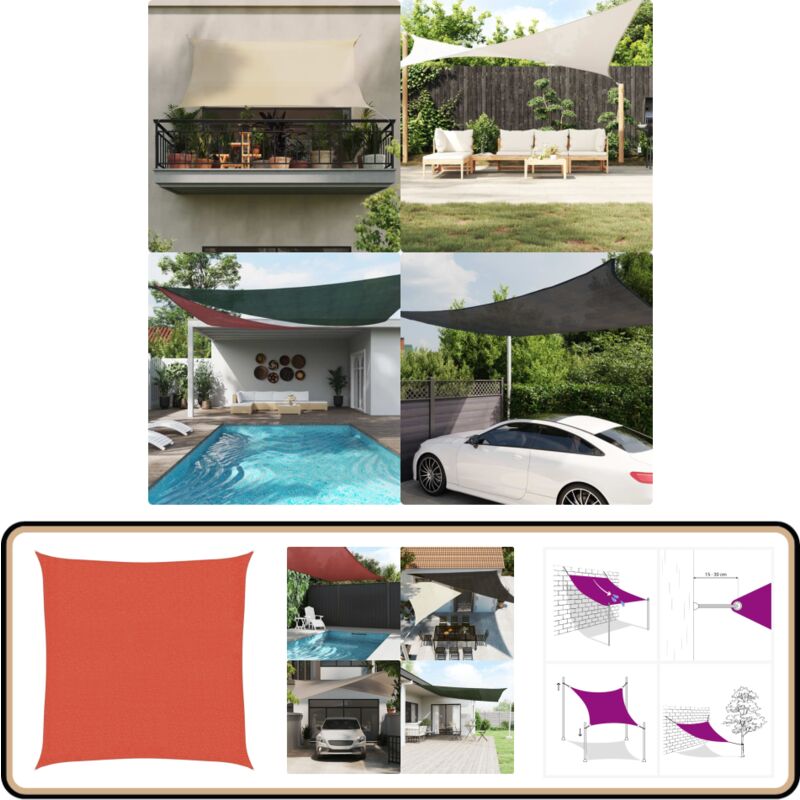 Voile d'ombrage 160 g/m² carré terre cuite 2,5x2,5 m pehd - Voile D'ombrage - Parasol - Ombre - Jardin - Terrasse