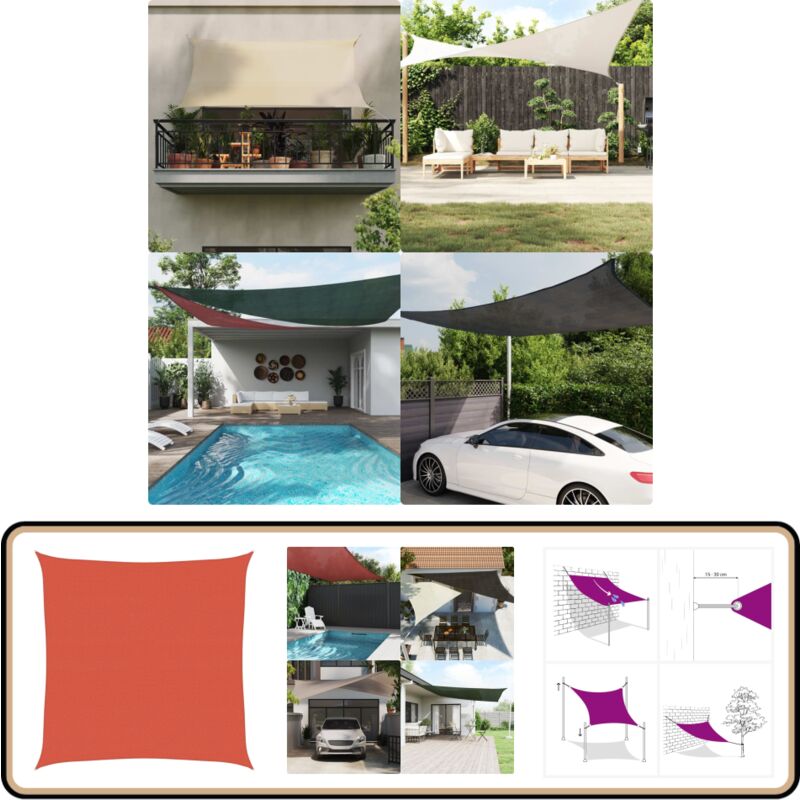 Voile d'ombrage 160 g/m² carré terre cuite 4,5x4,5 m pehd - Voile D'ombrage - Parasol - Ombre - Jardin - Terrasse