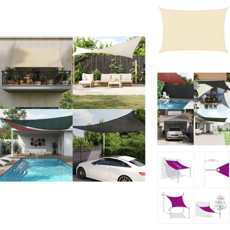 Voile d'ombrage 160 g/m² Crème 4x5 m pehd - Parasol - Voile D'ombrage - Parasol Rectangulaire - Parasol Crème - Parasol Extérieur