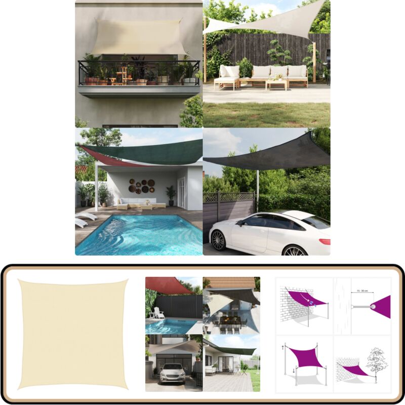 Voile d'ombrage 160 g/m² Crème 5x5 m pehd - Parasol - Voile D'ombrage - Ombrage Solaire - Parasol Carré - Parasol Extérieur