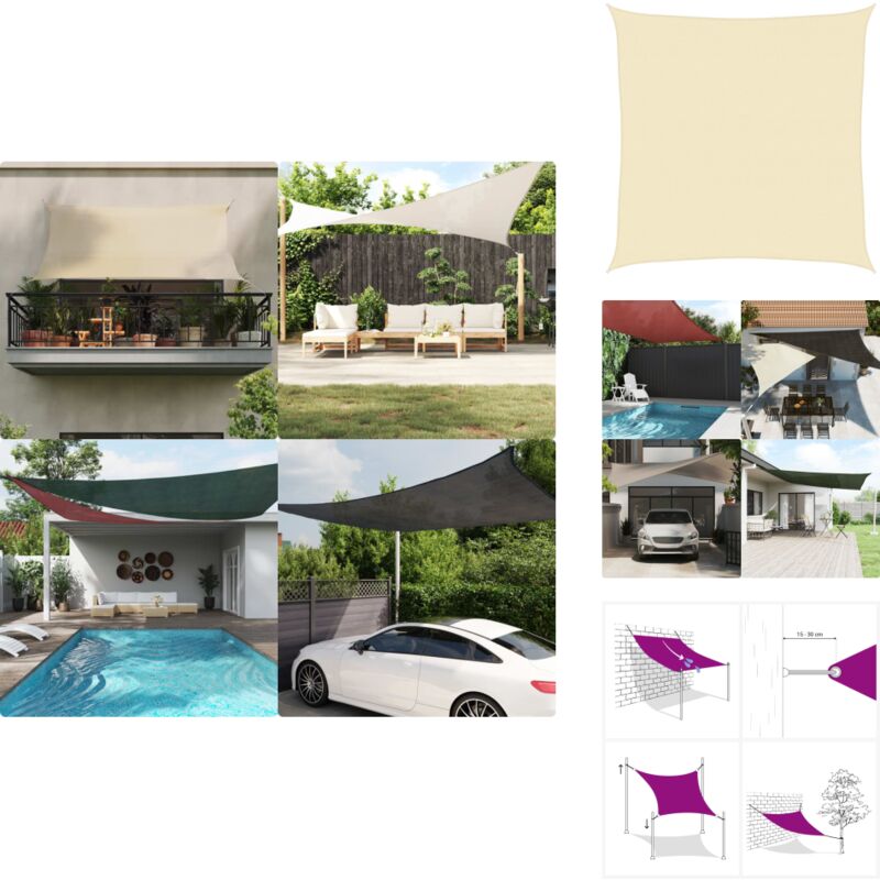 Voile d'ombrage 160 g/m² Crème 5x5 m pehd - Parasol - Voile D'ombrage - Ombrage Solaire - Parasol Carré - Parasol Extérieur