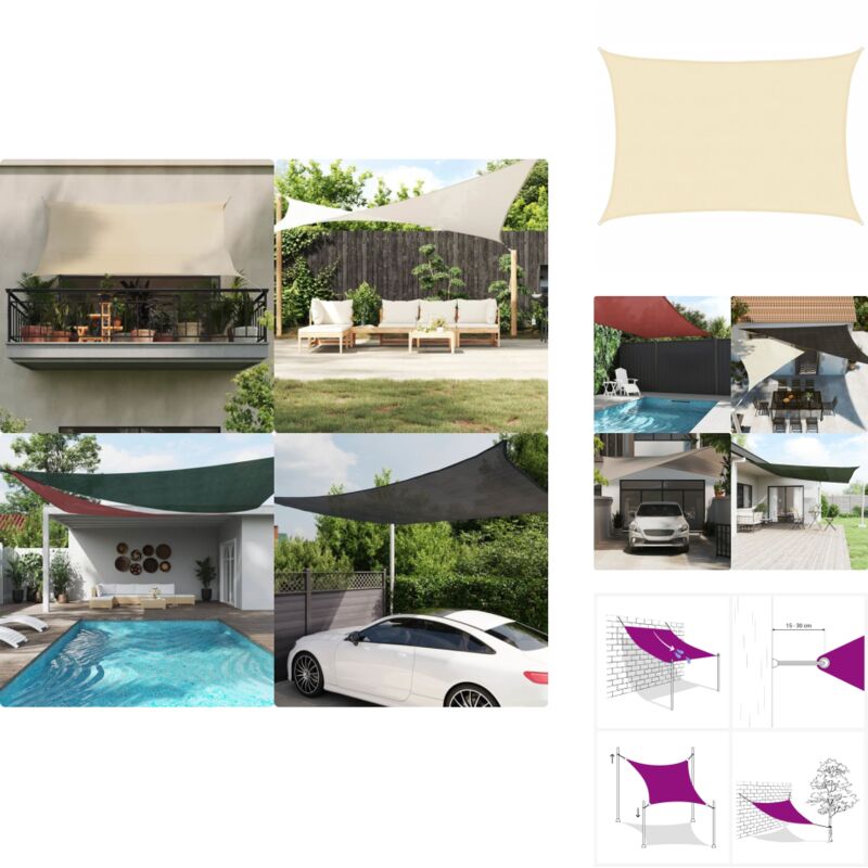 Voile d'ombrage 160 g/m² Crème 5x6 m pehd - Parasol - Voile D'ombrage - Parasol Rectangulaire - Parasol Crème - Parasol Extérieur