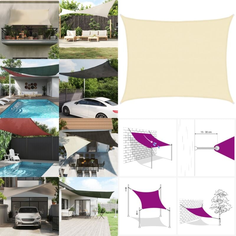 Voile d'ombrage 160 g/m² Crème 6x7 m pehd - Parasol - Voile D'ombrage - Parasol Rectangulaire - Parasol Extérieur - Parasol Jardin - Home & Living