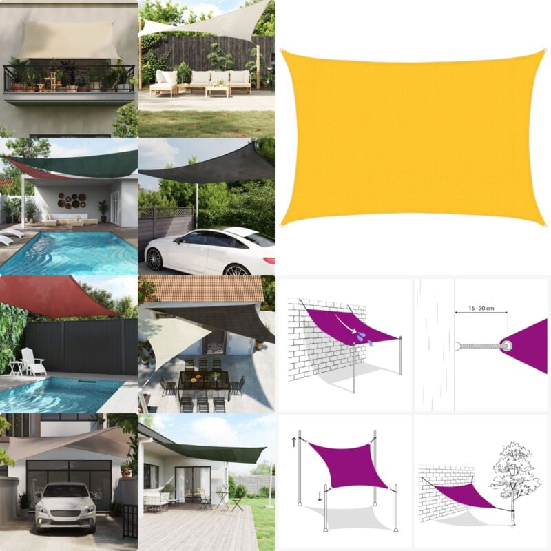 Vidaxl - Voile d'ombrage 160 g/m² Jaune 3x5 m pehd - Parasol - Voile D'ombrage - Parasol Rectangulaire - Parasol Jaune - Parasol Extérieur - Home &