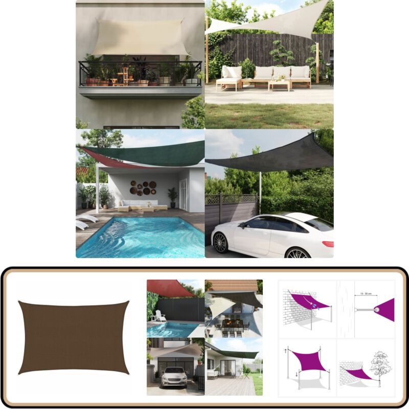 Voile d'ombrage 160 g/m² Marron 3x5 m pehd - Parasol - Voile D'ombrage - Parasol Rectangulaire - Parasol Extérieur - Protection Solaire