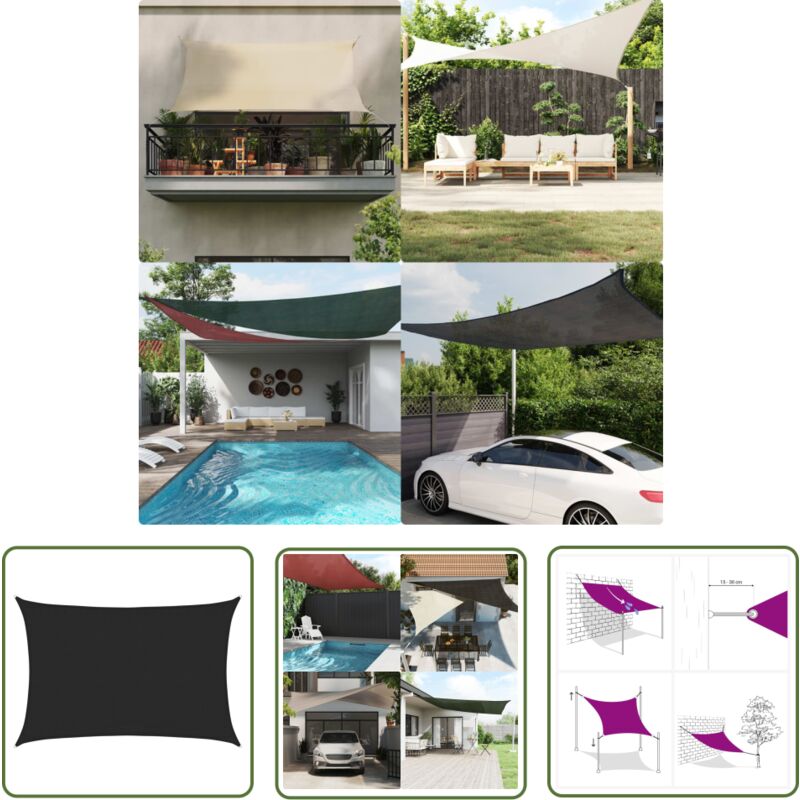 True Deal - The Living Store Voile d'ombrage 160 g/m² Noir 3,5x5 m pehd - Parasol - Voile D'ombrage - Parasol Rectangle - Parasol Extérieur - Parasol