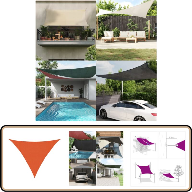 Voile d'ombrage 160 g/m² Orange 3,5x3,5x4,9 m pehd - Parasol - Voile D'ombrage - Parasol Triangle - Parasol Extérieur - Parasol Jardin