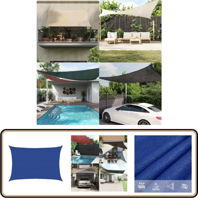 Voile d'ombrage 160 g/m² rectangulaire bleu 3,5x5 m pehd - Voile D'ombrage - Parasol - Ombre - Jardin - Terrasse