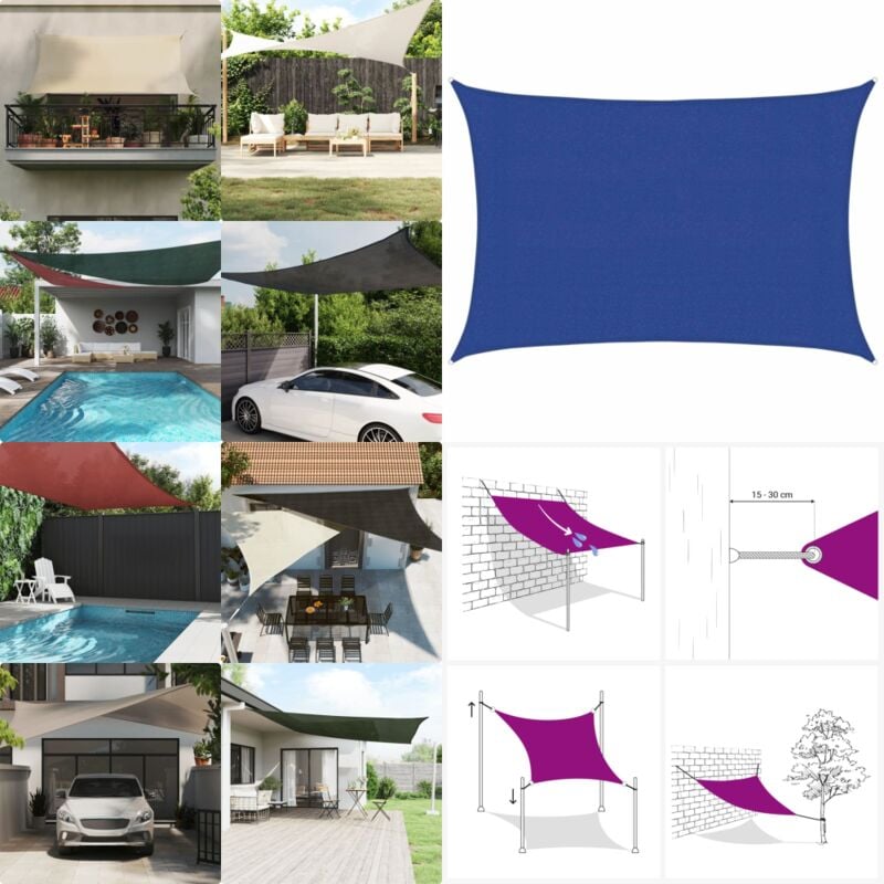 Voile d'ombrage 160 g/m² rectangulaire bleu 3x4,5 m pehd - Voile D'ombrage - Parasol - Ombre - Jardin - Terrasse - Home & Living
