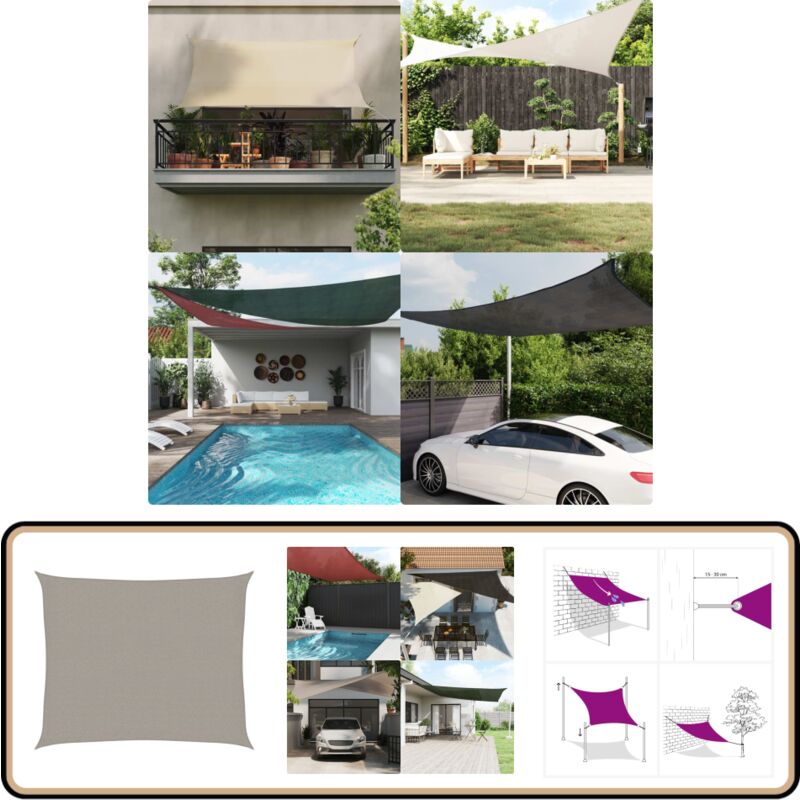 Voile d'ombrage 160 g/m² rectangulaire gris clair 2,5x3 m pehd - Voile D'ombrage - Parasol - Abri Solaire - Ombrage Extérieur - Toile De Parasol