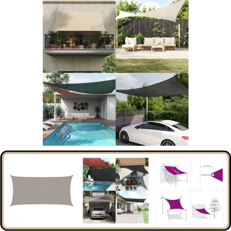 Voile d'ombrage 160 g/m² rectangulaire gris clair 2,5x4,5m pehd - Voile D'ombrage - Parasol - Abri Solaire - Toile Ombrage - Protection Solaire