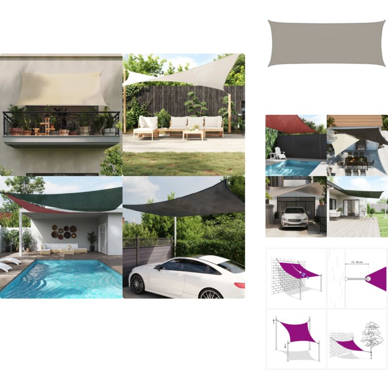 Voile d'ombrage 160 g/m² rectangulaire gris clair 2x5 m pehd - Voile D'ombrage - Parasol - Ombrage - Abri Solaire - Toile D'extérieur