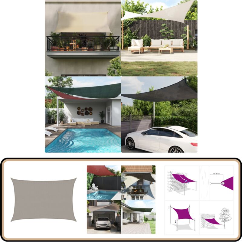 Voile d'ombrage 160 g/m² rectangulaire gris clair 3,5x4,5m pehd - Voile D'ombrage - Parasol - Abri Solaire - Toile Ombrage - Protection Solaire