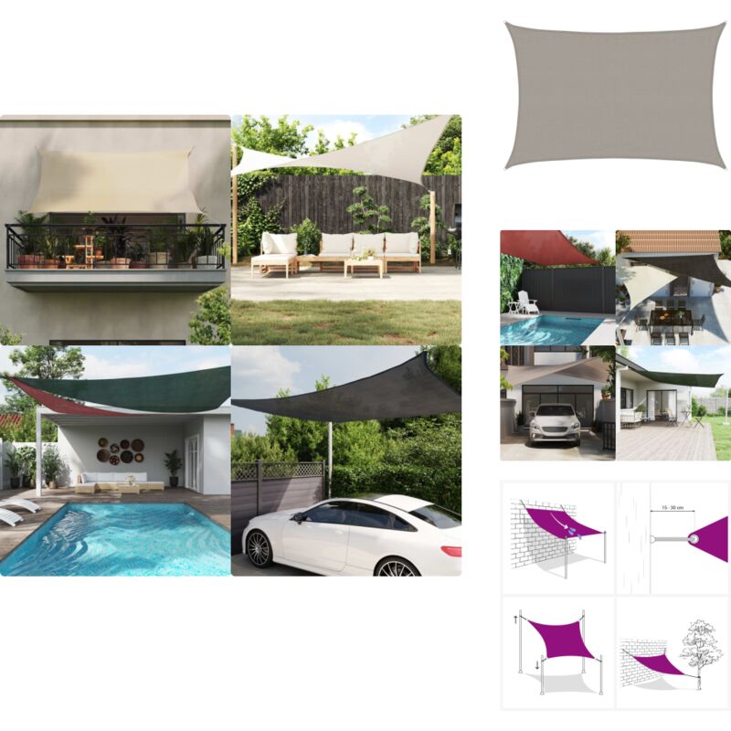 Voile d'ombrage 160 g/m² rectangulaire gris clair 3,5x4,5m PEHD - Voile D'ombrage - Parasol - Abri Solaire - Toile Ombrage - Protection Solaire