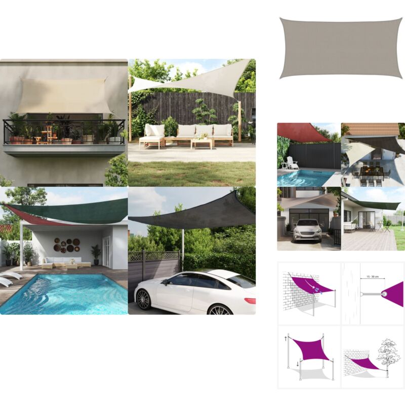 Voile d'ombrage 160 g/m² rectangulaire gris clair 3x6 m pehd - Voile D'ombrage - Parasol - Abri Solaire - Toile Ombrage - Protection Solaire