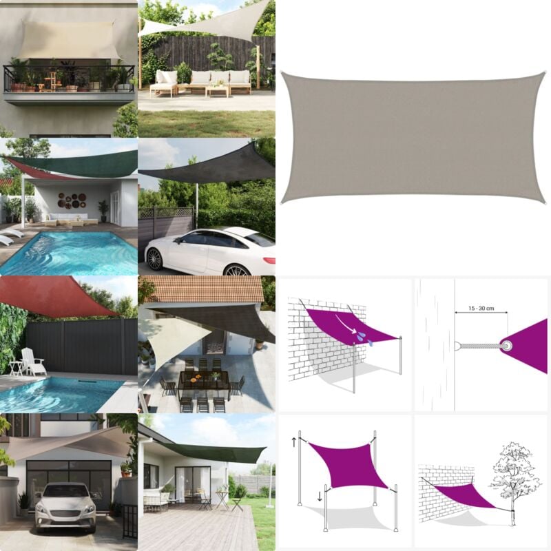 Voile d'ombrage 160 g/m² rectangulaire gris clair 3x6 m pehd - Voile D'ombrage - Parasol - Abri Solaire - Toile Ombrage - Protection Solaire - Home &