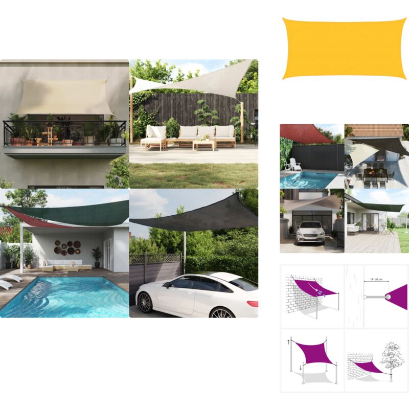 Voile d'ombrage 160 g/m² rectangulaire jaune 4x7 m pehd - Voile D'ombrage - Parasol - Ombre - Abri Solaire - Jardin