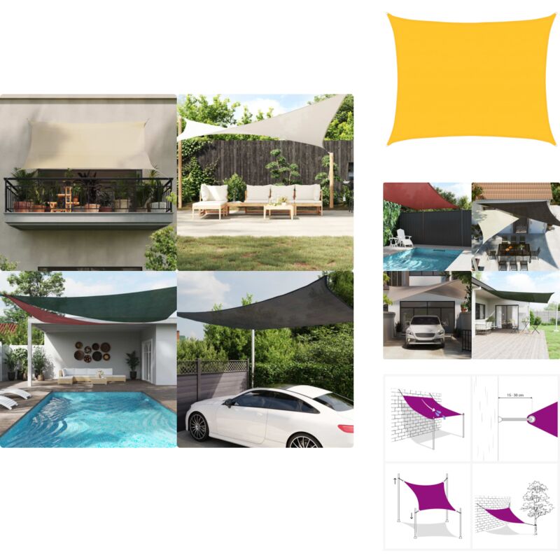 Voile d'ombrage 160 g/m² rectangulaire jaune 6x8 m pehd - Voile D'ombrage - Parasol - Ombre - Abri Solaire - Jardin