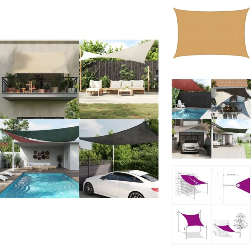Vidaxl - Voile d'ombrage 160 g/m² rectangulaire sable 3x5 m pehd - Voile D'ombrage - Voile De Parasol - Voile Solaire - Pare-soleil - Abri Solaire