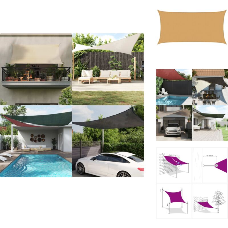 Voile d'ombrage 160 g/m² rectangulaire sable 3x6 m pehd - Voile D'ombrage - Parasol - Ombrage Extérieur - Abri Solaire - Toile D'extérieur