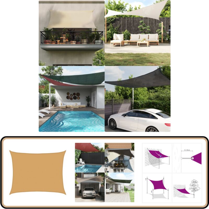 Voile d'ombrage 160 g/m² rectangulaire sable 6x7 m pehd - Voile D'ombrage - Parasol - Voile Solaire - Abri Solaire - Protection Solaire