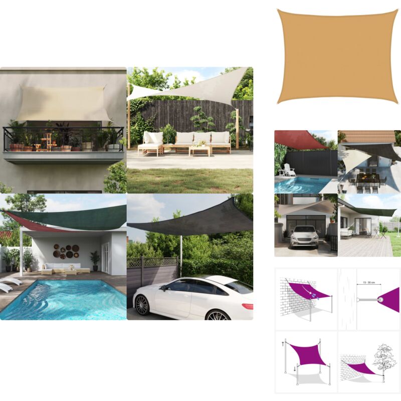 Voile d'ombrage 160 g/m² rectangulaire sable 6x7 m pehd - Voile D'ombrage - Parasol - Voile Solaire - Abri Solaire - Protection Solaire