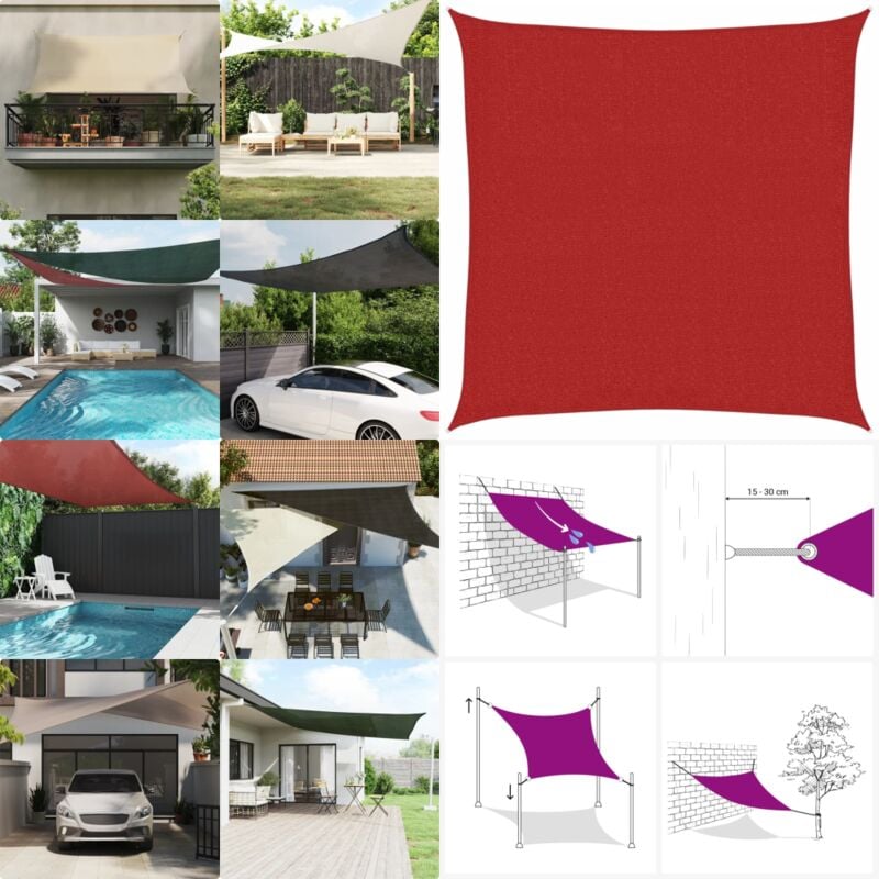 Voile d'ombrage 160 g/m² Rouge 2,5x2,5 m pehd - Parasol - Voile D'ombrage - Parasol Rectangulaire - Parasol Rouge - Parasol Extérieur - Home & Living