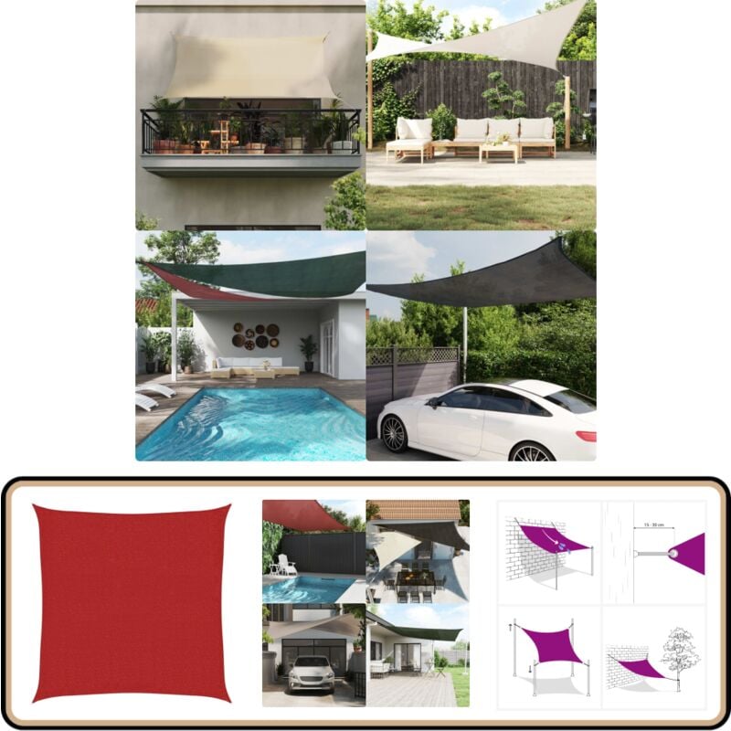 Voile d'ombrage 160 g/m² Rouge 2x2 m pehd - Parasol - Voile D'ombrage - Parasol Carré - Parasol Rouge - Parasol Extérieur