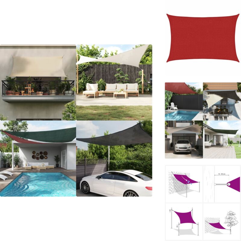 Voile d'ombrage 160 g/m² Rouge 2x3 m pehd - Parasol - Voile D'ombrage - Parasol Rectangulaire - Parasol Rouge - Parasol Extérieur