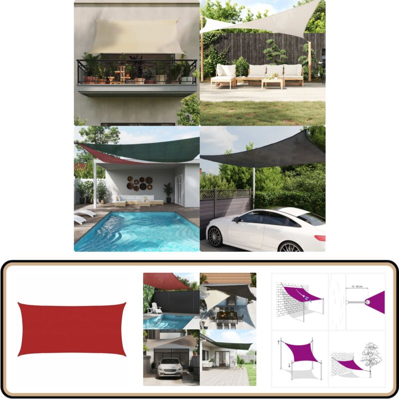 Voile d'ombrage 160 g/m² Rouge 2x3,5 m pehd - Parasol - Voile D'ombrage - Parasol Rectangulaire - Parasol Rouge - Parasol Extérieur