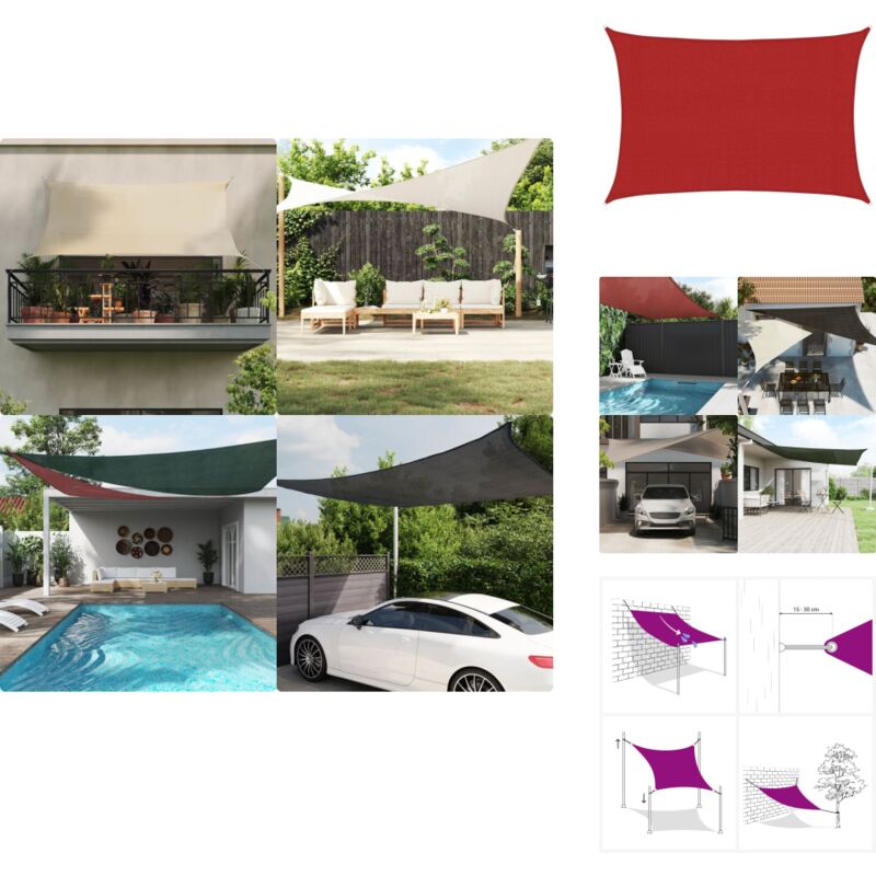 Voile d'ombrage 160 g/m² Rouge 3x4 m pehd - Parasol - Voile D'ombrage - Parasol Rectangulaire - Parasol Rouge - Parasol Extérieur