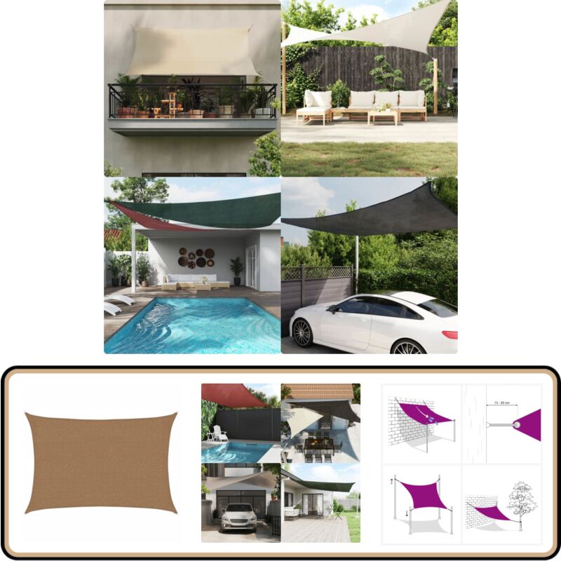 Voile d'ombrage 160 g/m² Taupe 2x3 m pehd - Parasol - Voile D'ombrage - Parasol Rectangle - Parasol Taupe - Parasol Extérieur