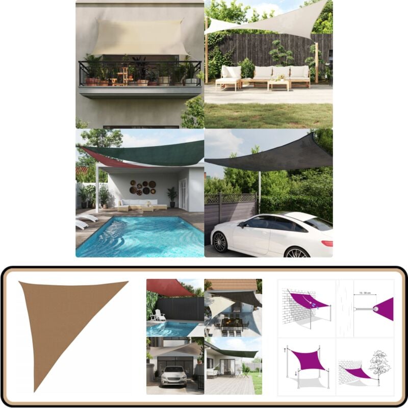 Voile d'ombrage 160 g/m² Taupe 3x4x5 m pehd - Parasol - Voile D'ombrage - Parasol Extérieur - Parasol Triangle - Parasol Taupe
